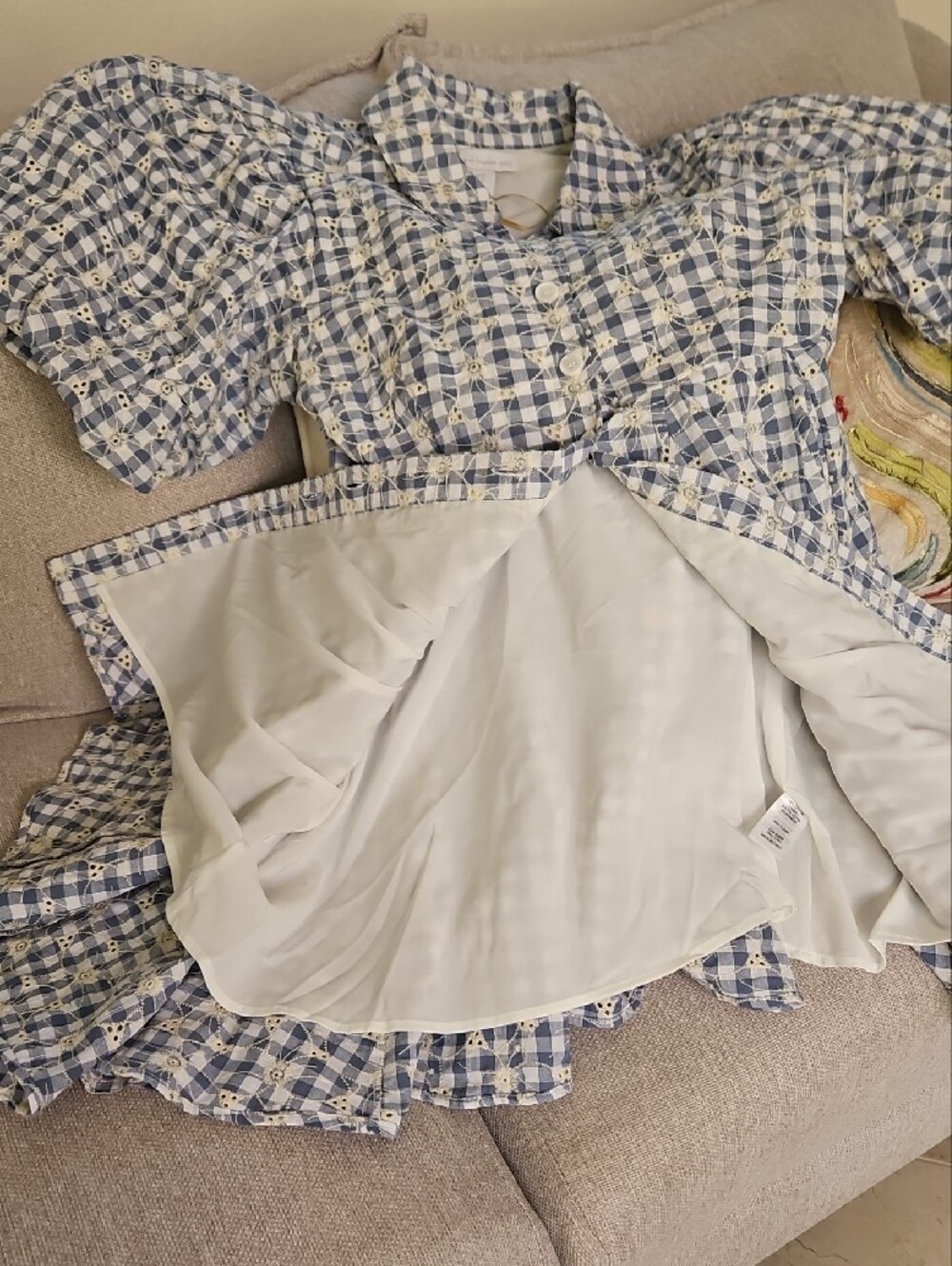 House of Harlow 1960 Blue and White Gingham Eyelet Dress - Picture 5 of 7